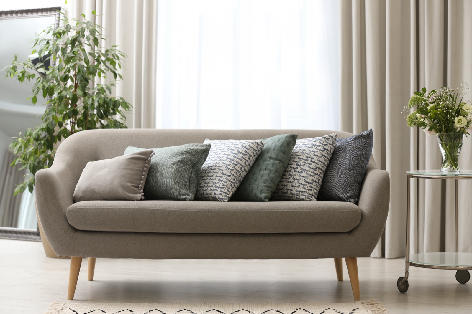 Upholstered seating dressed with Azarya cushions